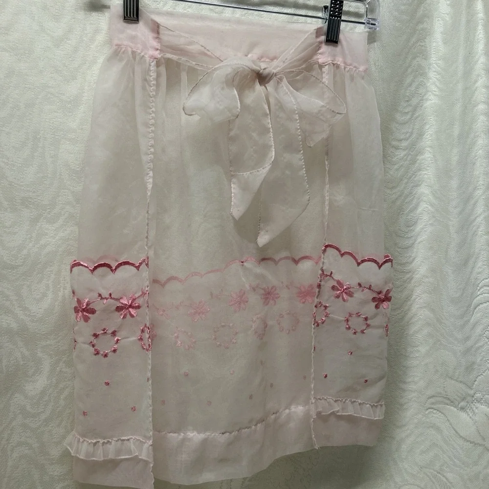 Vintage Sheer Pink Mid-Century Apron 1950s Apparel Housewife‎ Costume Grandma